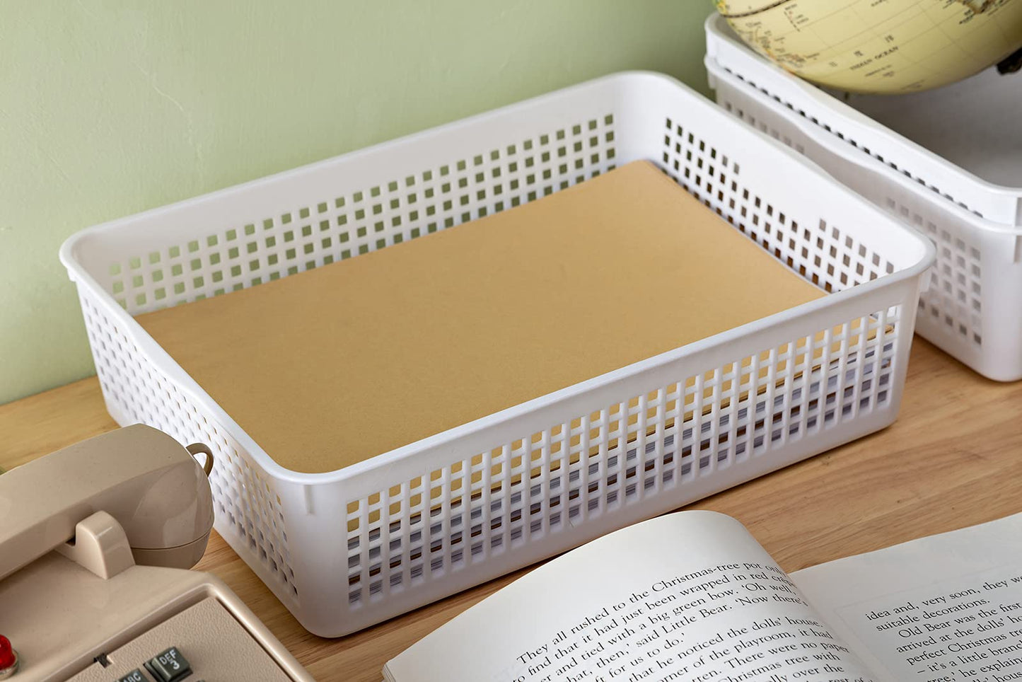 Eslite A4 Size Plastic Storage Basket,Desktop File Paper Letter Organizer Tray, 6-Packs