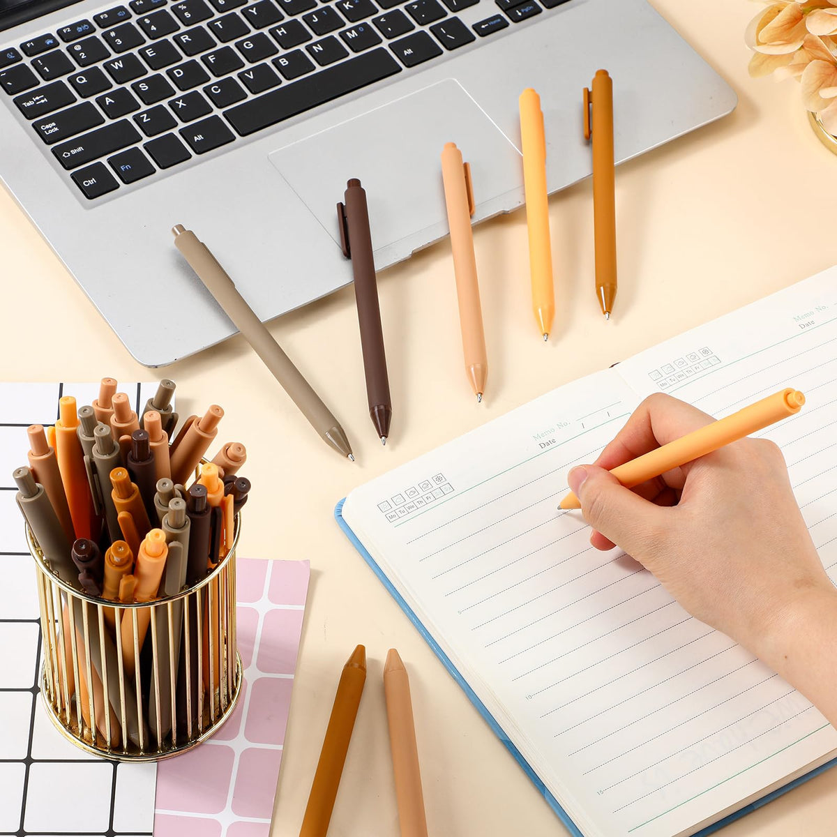 Dinifee 100 Pcs Ballpoint Gel Pens Bulk Retractable, Brown Series