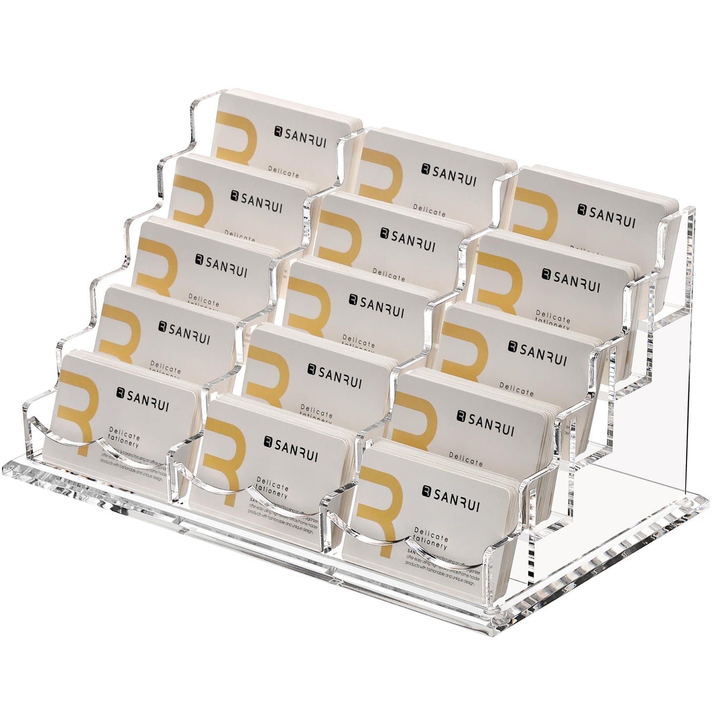 SANRUI Acrylic Business Card Holder, Clear Desk Card Display Stand,15 Slots