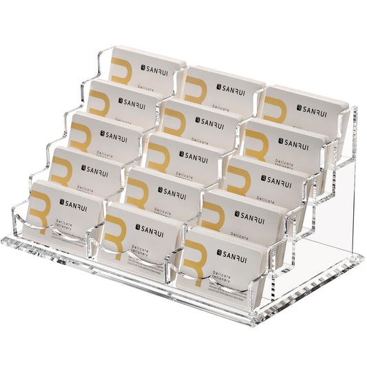 SANRUI Acrylic Business Card Holder, Clear Desk Card Display Stand,15 Slots