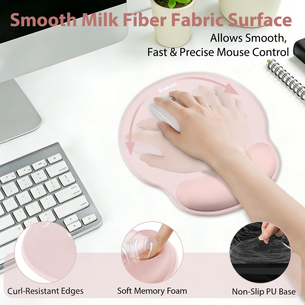Sushret Mouse Pad and Keyboard Wrist Rest, 3-in-1 Gel Memory Foam Ergonomic Mouse Pad with Wrist