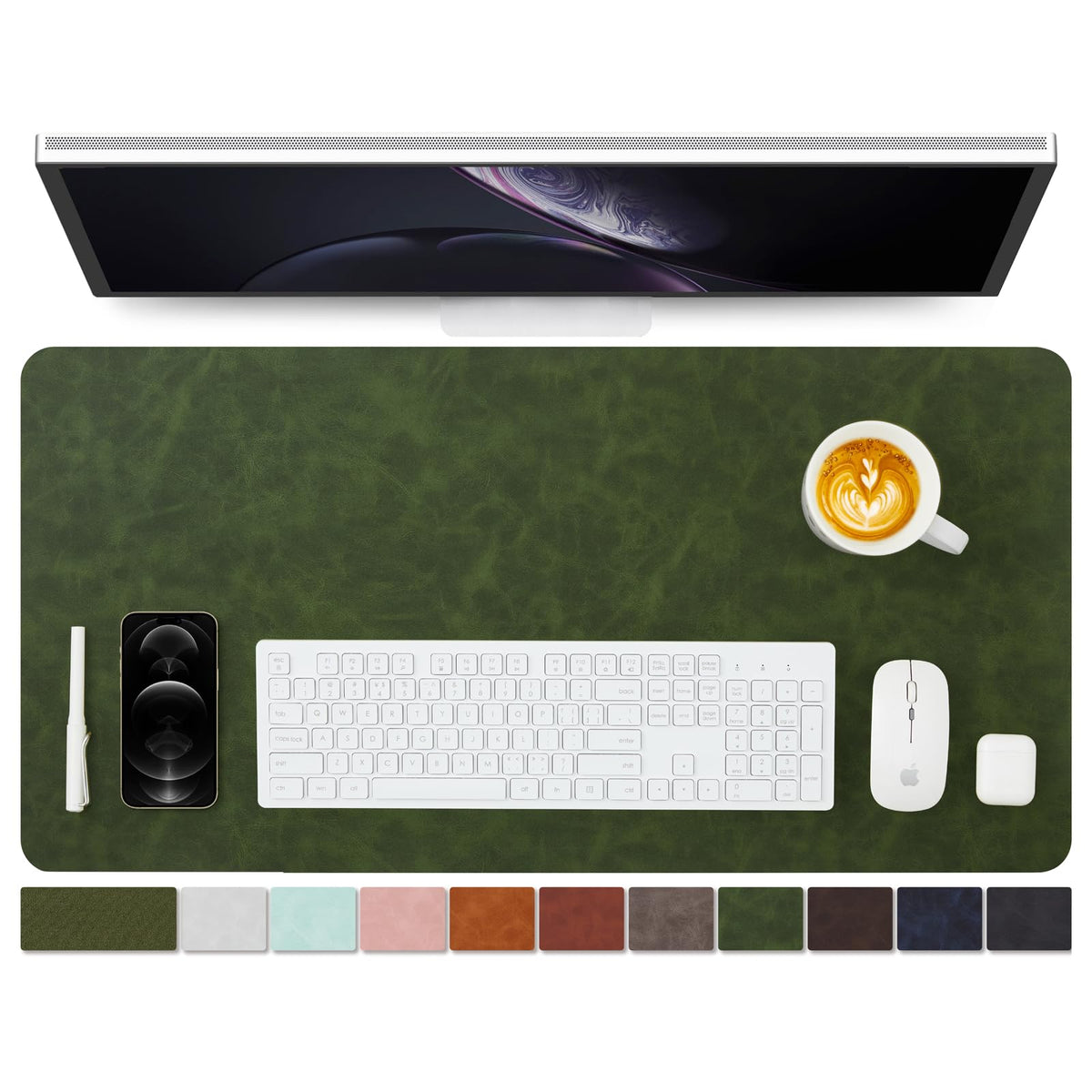Distressed Leather Desk Mat - Non-Slip PU Desk Pad for Office and Home - Desk Organization and