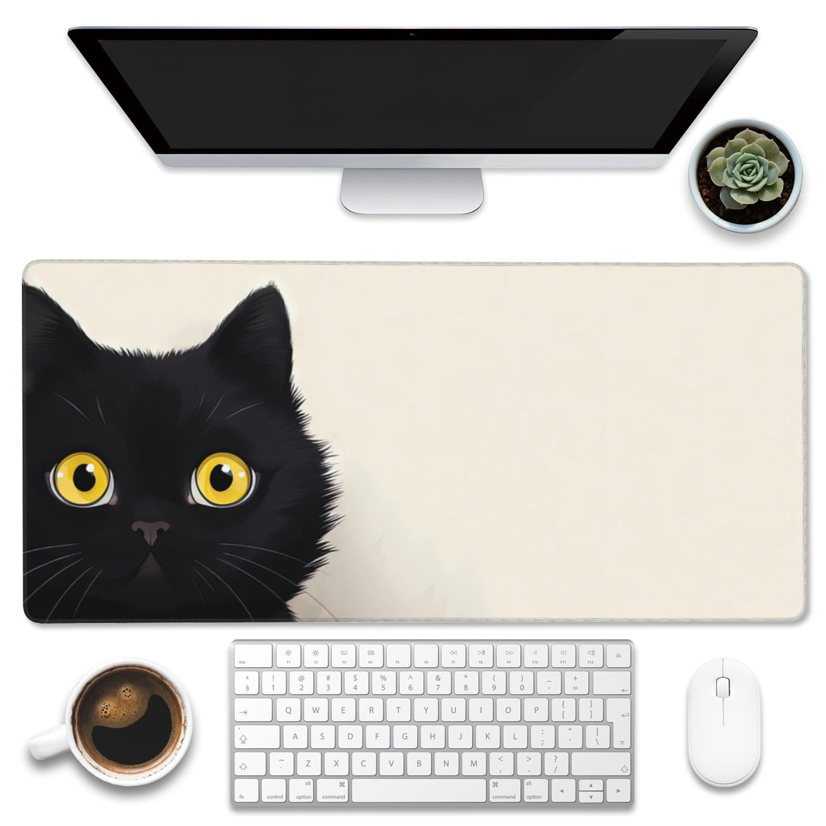 Eflxamz Desk Pad,Black Cat Desk Mat,Cute Cat Large Gaming Mouse Pad for Desk,Extended Big Computer