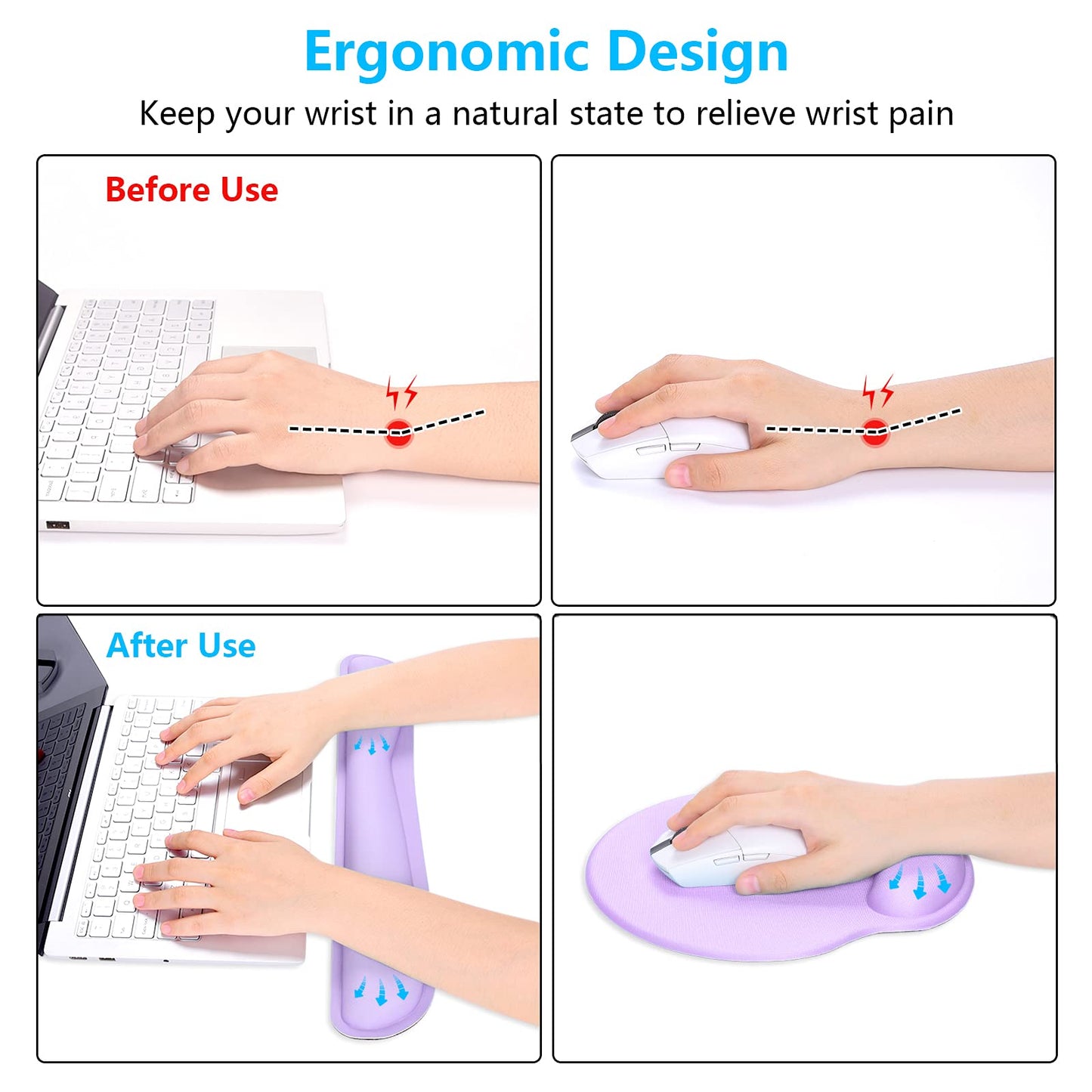 Dapesuom Keyboard Wrist Rest and Mouse Pad with Wrist Support, Cute Memory Foam Cushion for