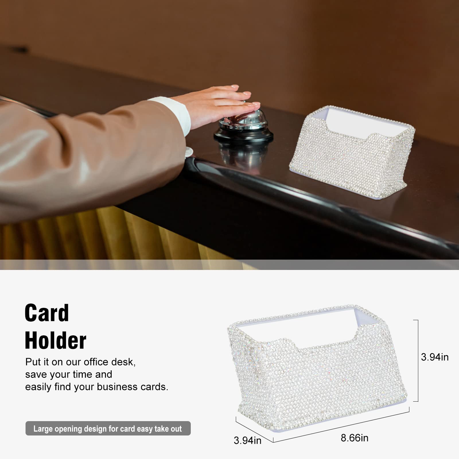 Bling Crystal Luxury Handmade Diamond Round Pencil Pen Pot Holder & Stapler & Card Holder & Desktop