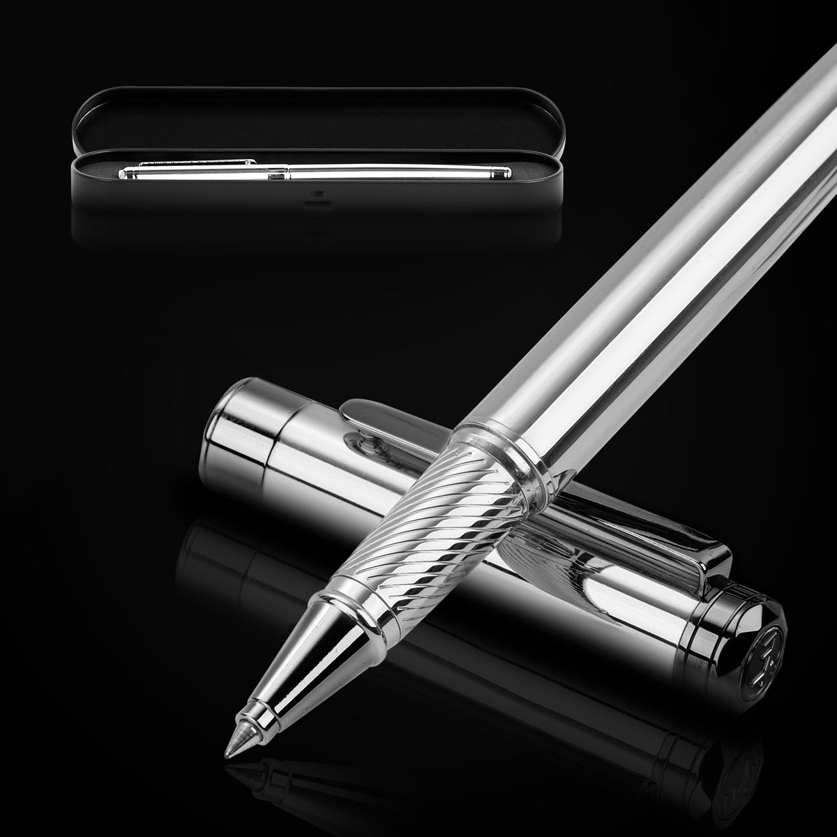 ELIZO Luxury Pen Fancy Chrome Silver Nice Gift Rollerball Cool Pens Best Schmidt Ink EDC Pen