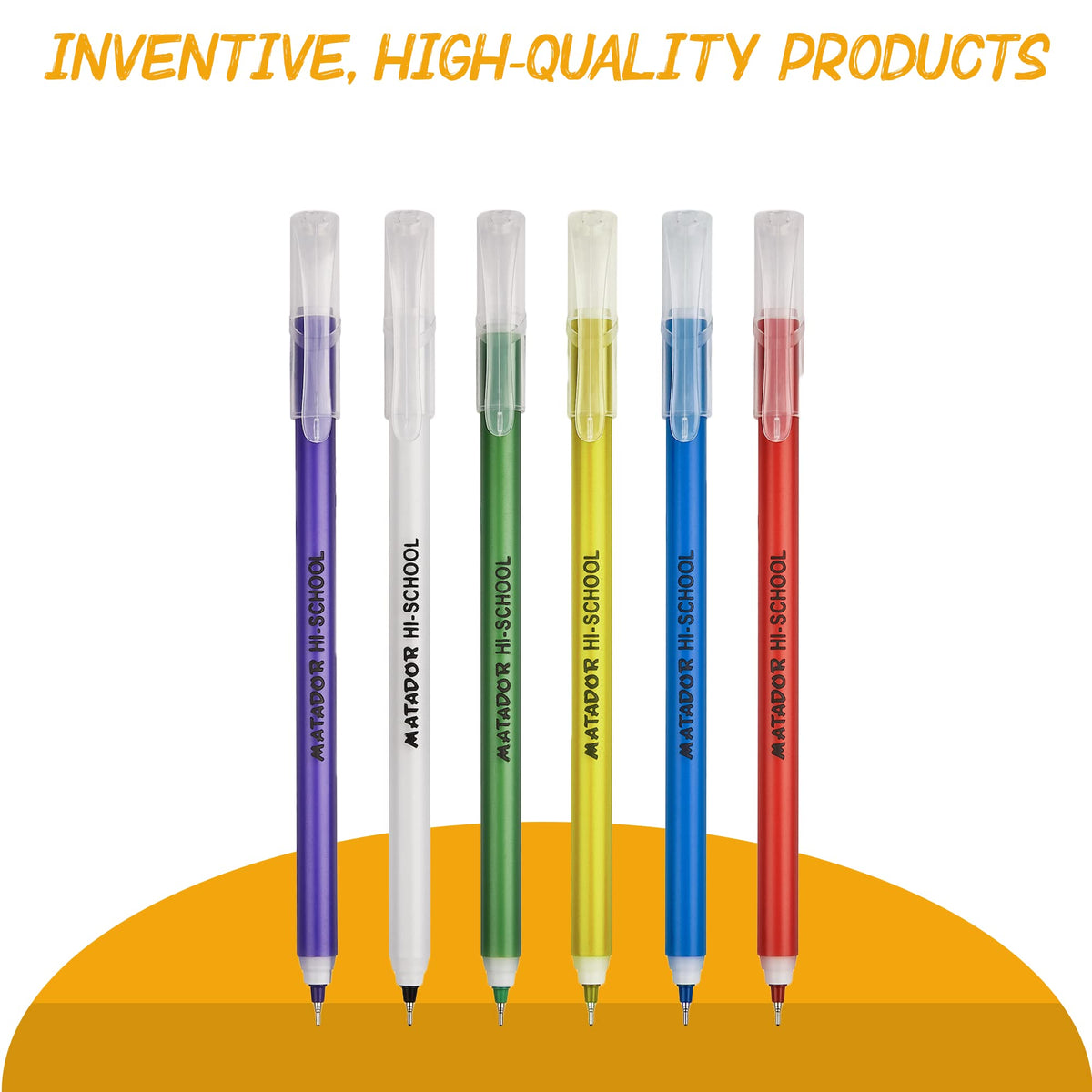 Matador HI-SCHOOL Ballpen, Fine-Point (0.6 mm), Black Ink, 6 different Colorful Bodies, Round