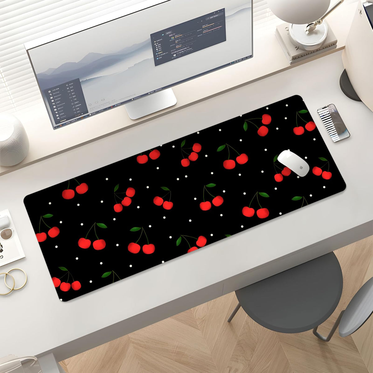 Stanoha Cute Desk Mat for Keyboard Desktop Extra Large Mouse Pad, Cherry
