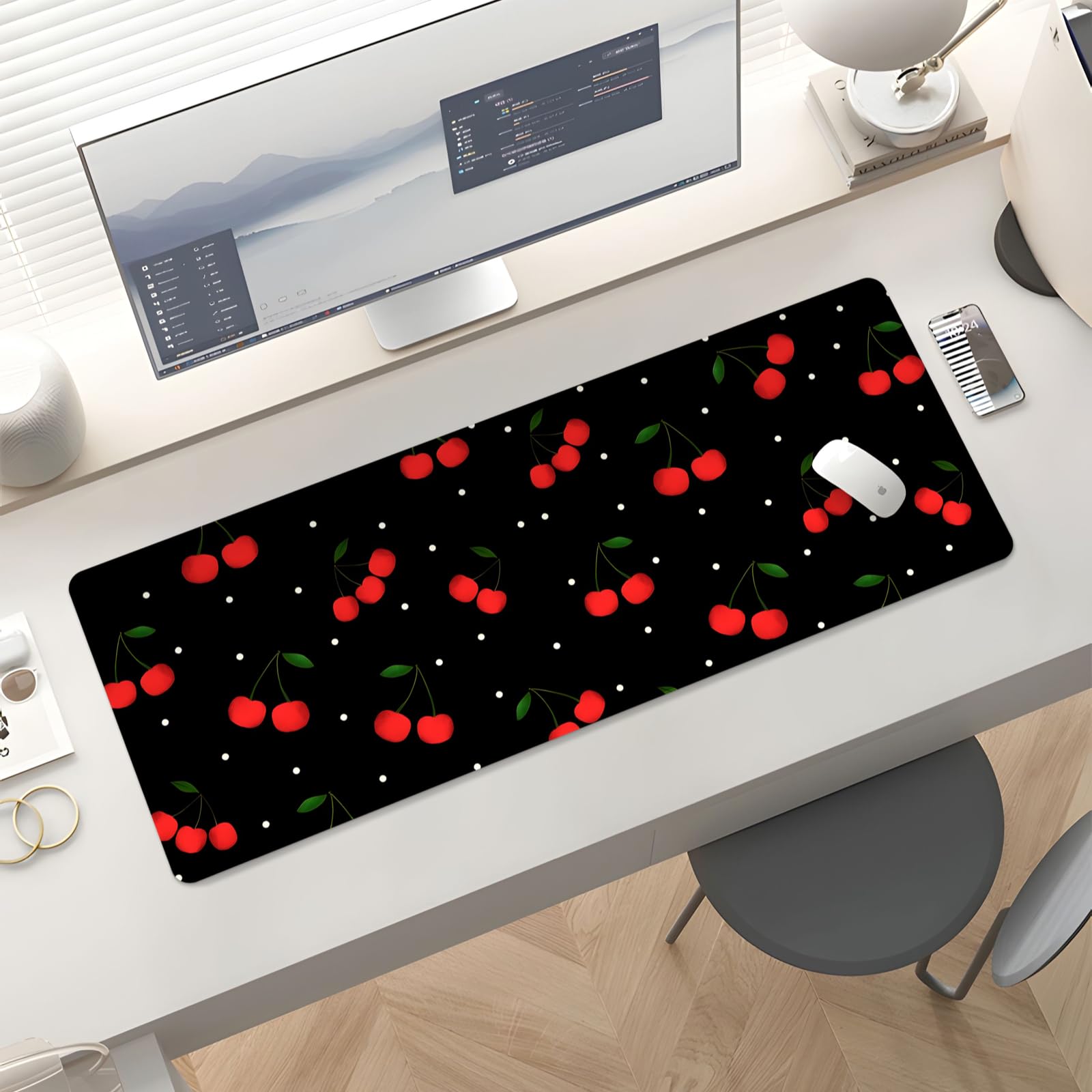 Stanoha Cute Desk Mat for Keyboard Desktop Extra Large Mouse Pad, Cherry