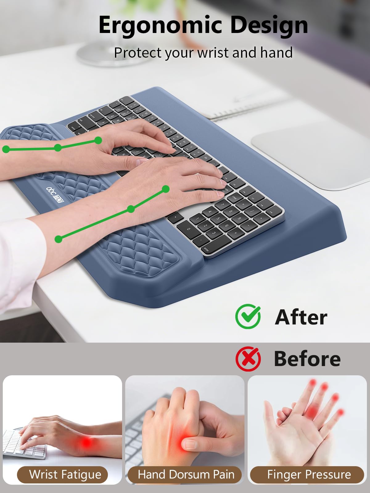 2-in-1 Ergonomic Keyboard Stand with Wrist Rest, Blue