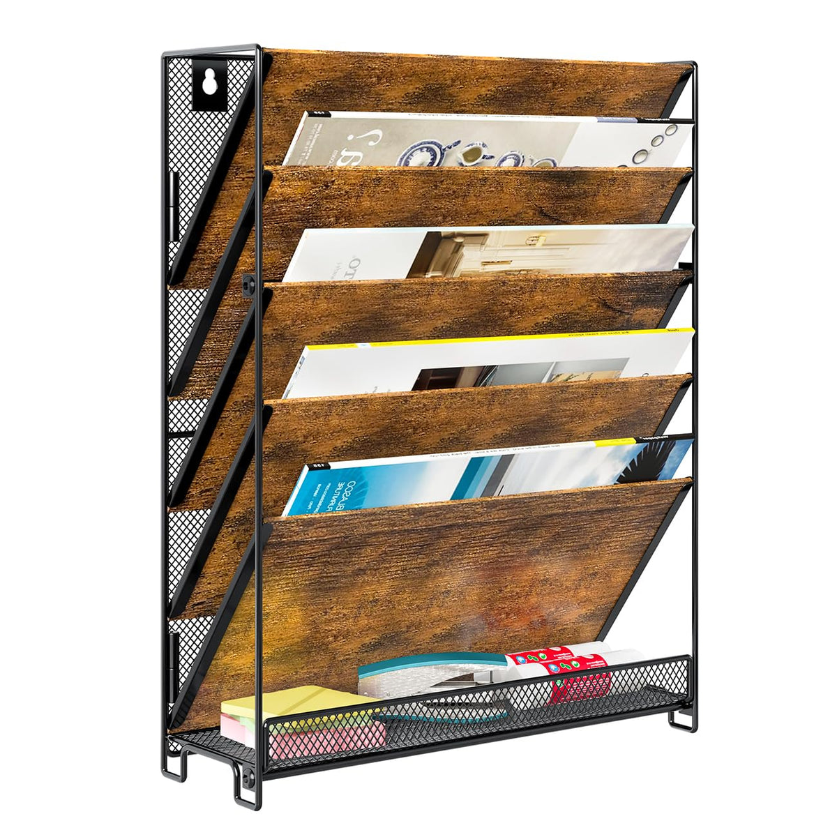 PAG-Mass Wall File Organizer for Office, 6-Tier Rustic Hanging File Holder Wall Storage Rack for