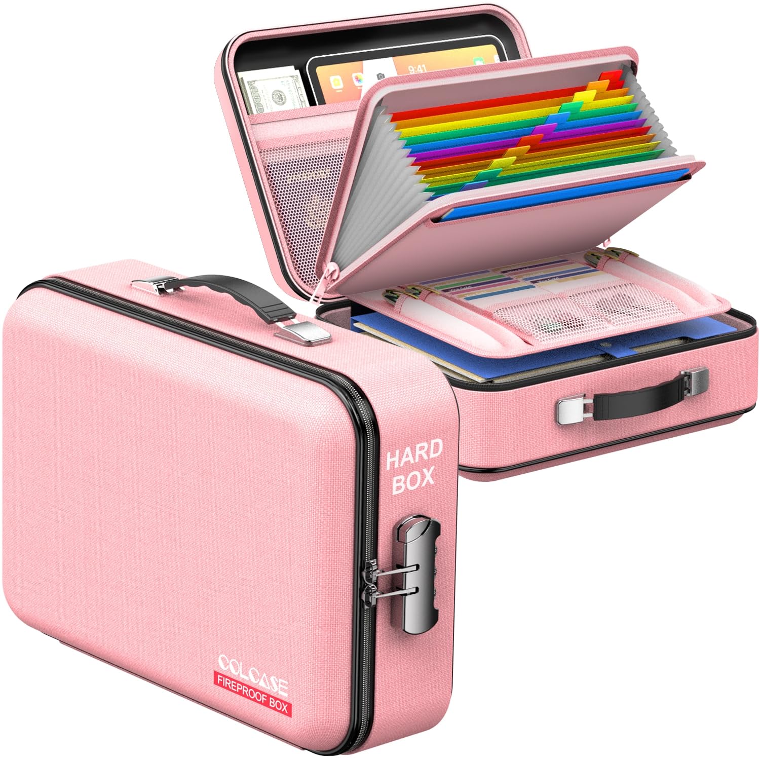 COLCASE Fireproof Document Organizer with Lock, Hard Fireproof Document Box