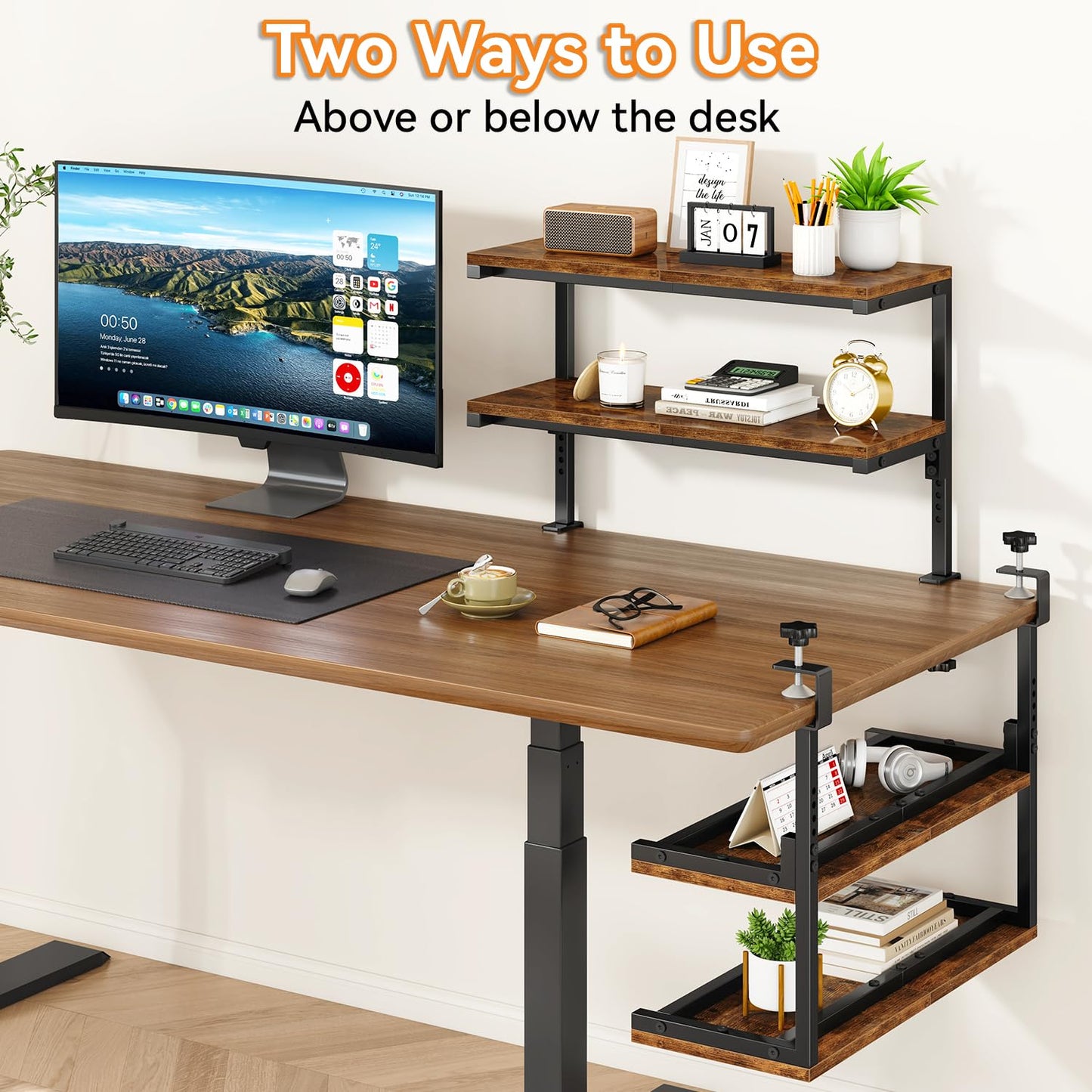 IBUYKE Clamp on Desk Shelf, 22.8” Large Desk Extender Shelves UTMZ010H