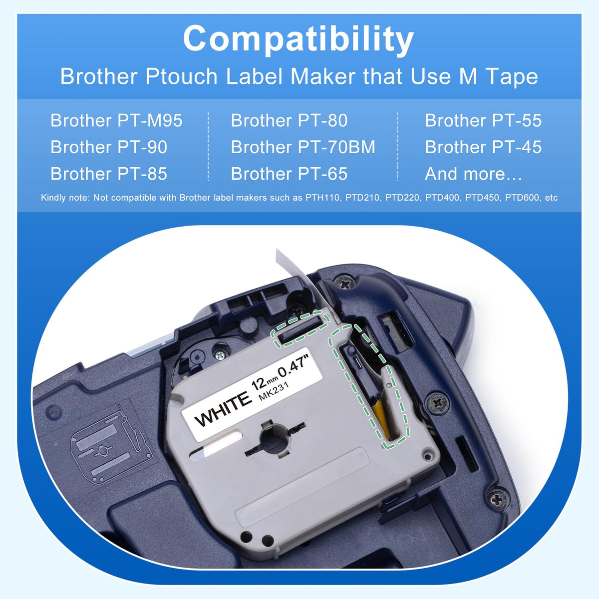 10 Pack Labelife M-K231s Label Tape Replace for Brother P Touch M Tape