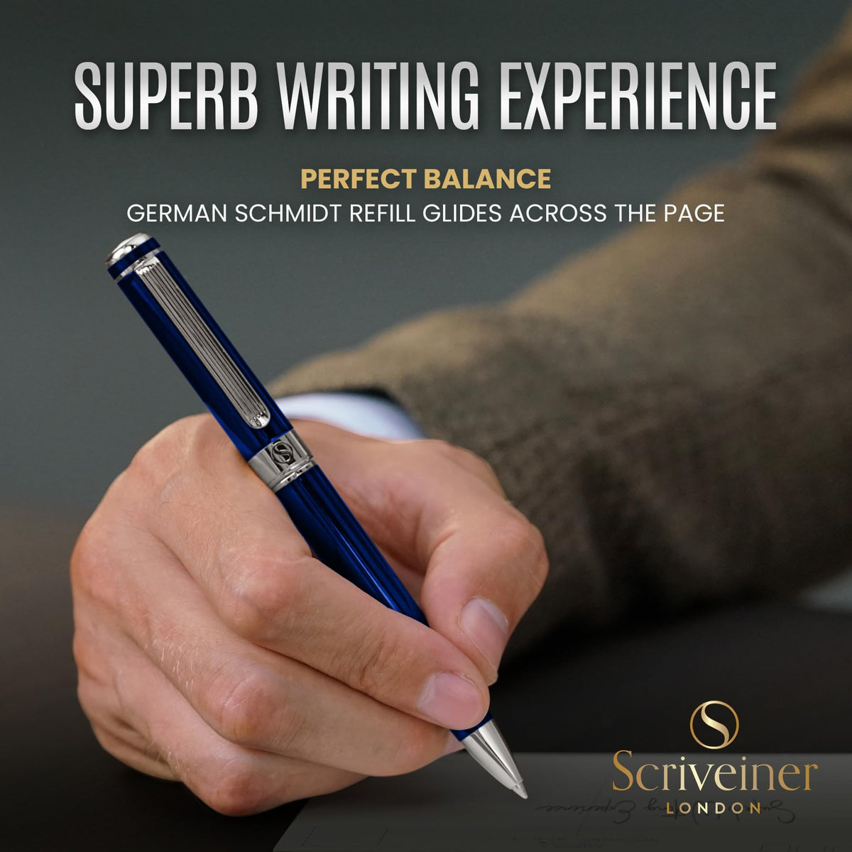 Scriveiner Personalized Midnight Blue Ballpoint Pen - Stunning Blue Lacquer Luxury Pen, Chrome