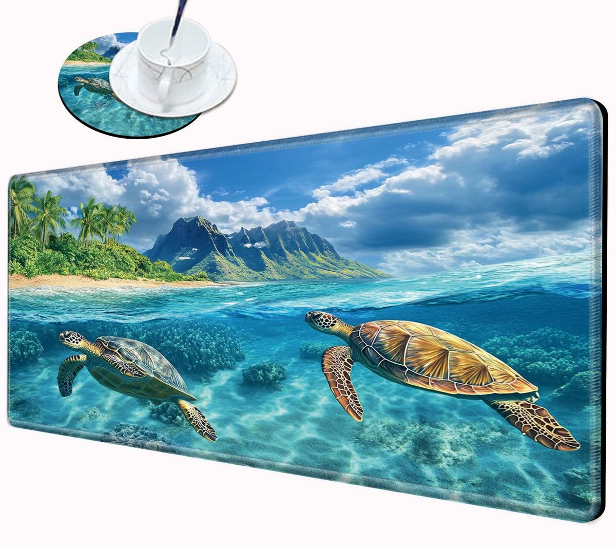 Gaming Mouse Pad Large Mousepad Sea Turtle Desk Mat XXL Big Desk Pad 31.5x15.75 Rubber Base