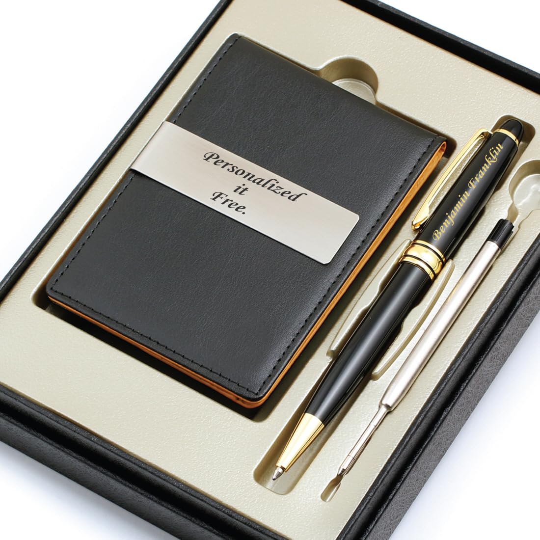 Personalized Pen & Money Clip Wallet Set with Engraving – Elegant Ballpoint Pen with Refill and