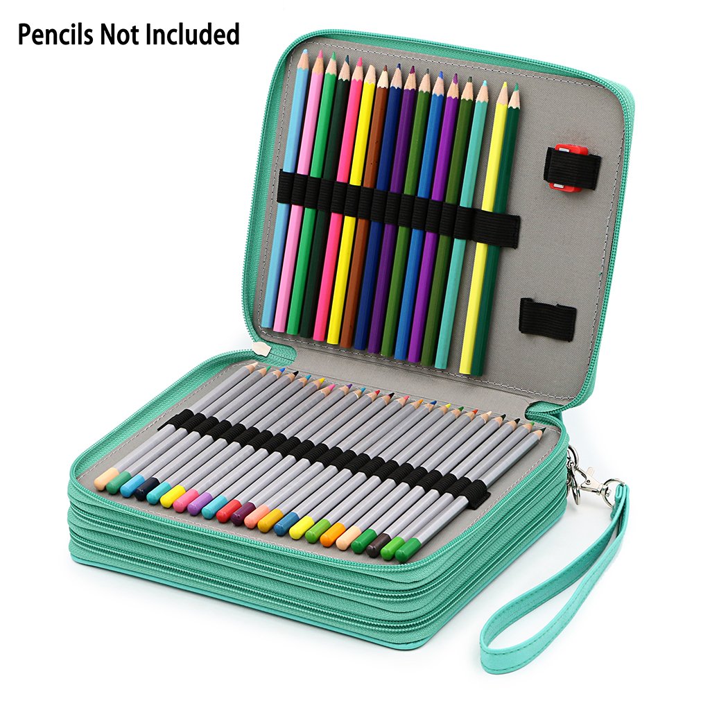 BTSKY Deluxe PU Leather Pencil Case For Colored Pencils - 120 Slot, Green