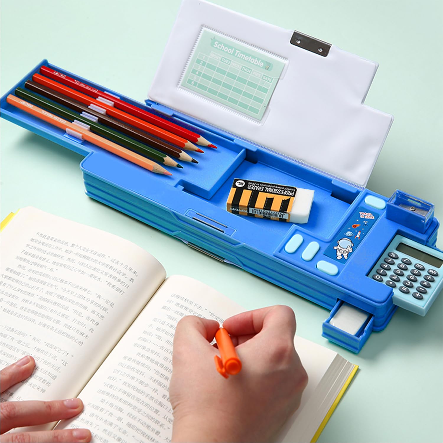 Ristpal Pop Up Multifunction Pencil Case, Cute Cartoon Pen Box Organizer Stationery with