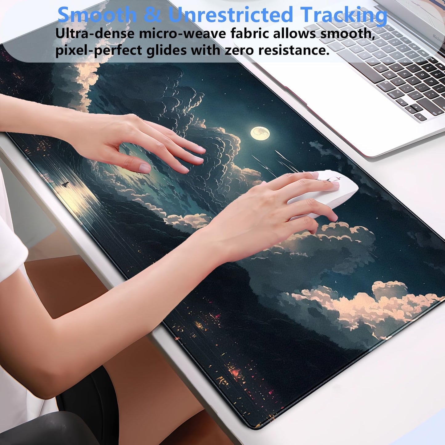 Moonlit Night Desk Mat, Starry Sky XXL Large Gaming Mouse Pad 31.5x15.7 in