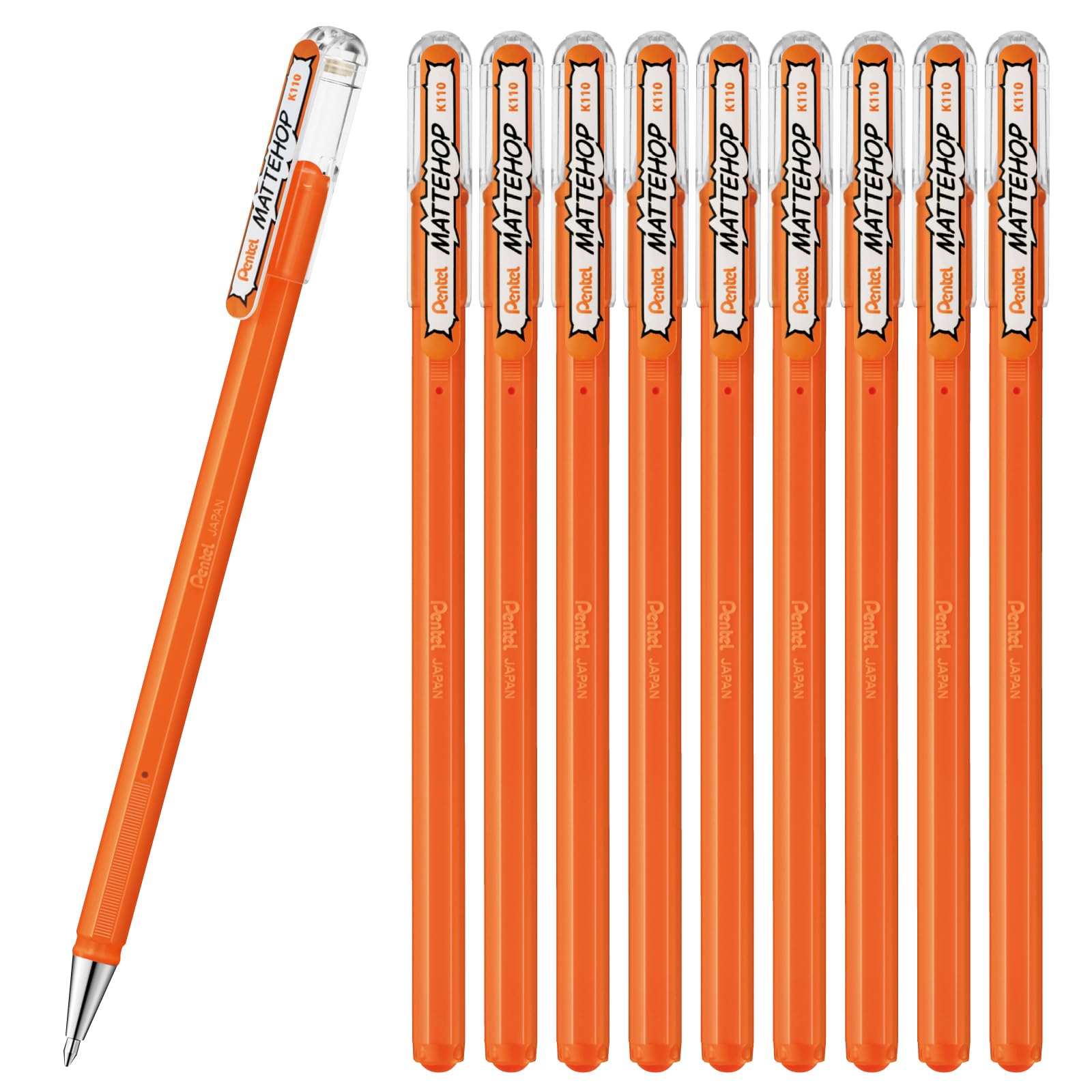 Pentel Color Ballpoint Pen, Matte Hop, Orange, 10 Count K110-VF