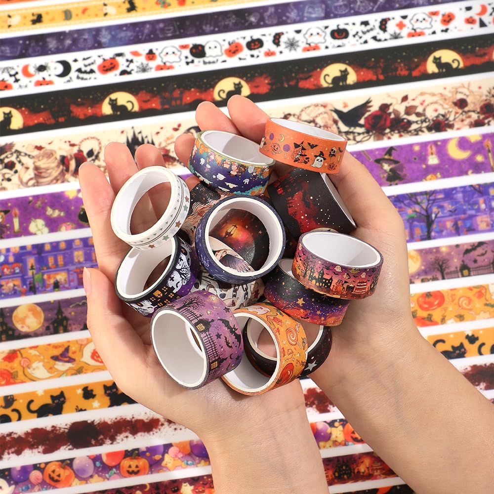icceemee Halloween Washi Tape Set 36 Rolls, Vintage Pumpkin Ghost Bat Spider Witch Decorative