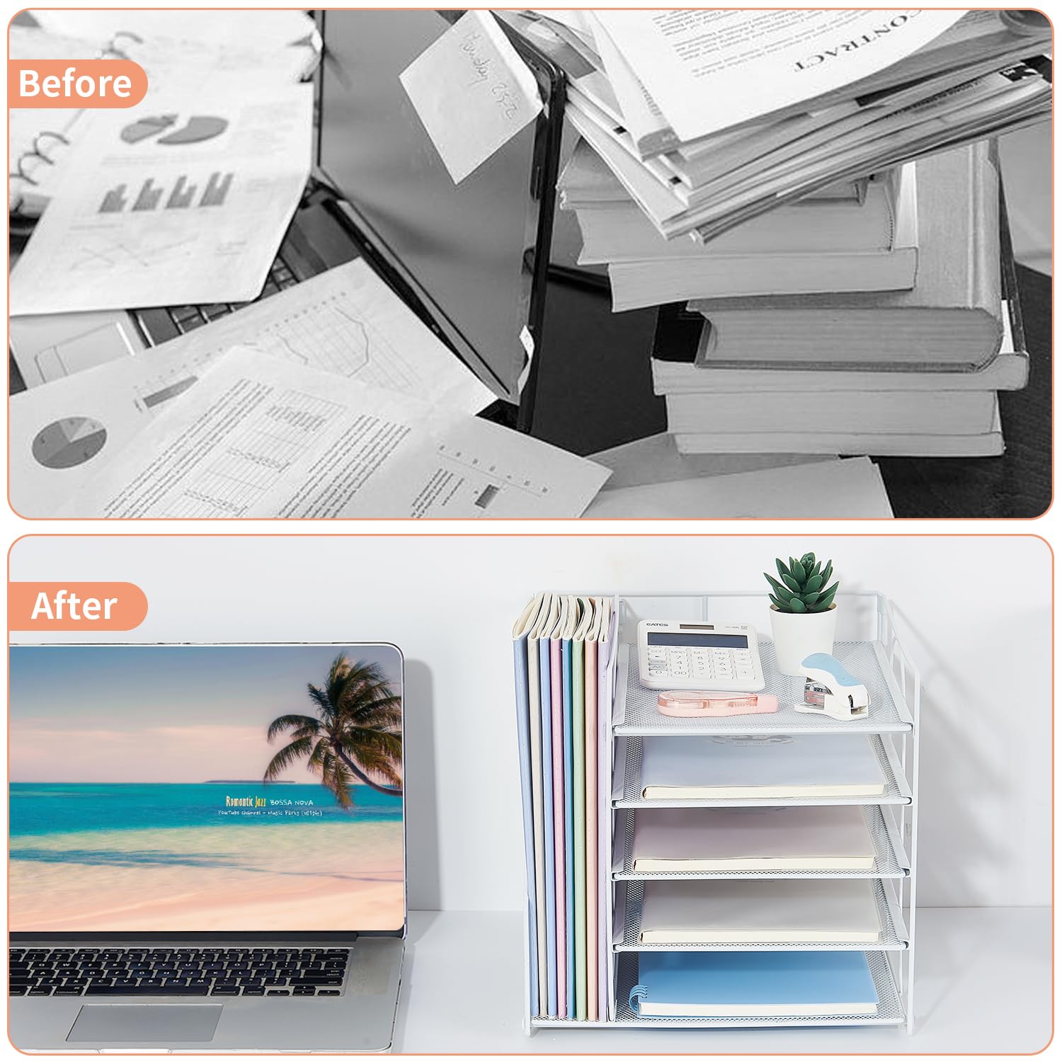 LEKETREE Desk Organizers and Accessories, 5-Tier Paper Letter Tray Organizer with File Holder