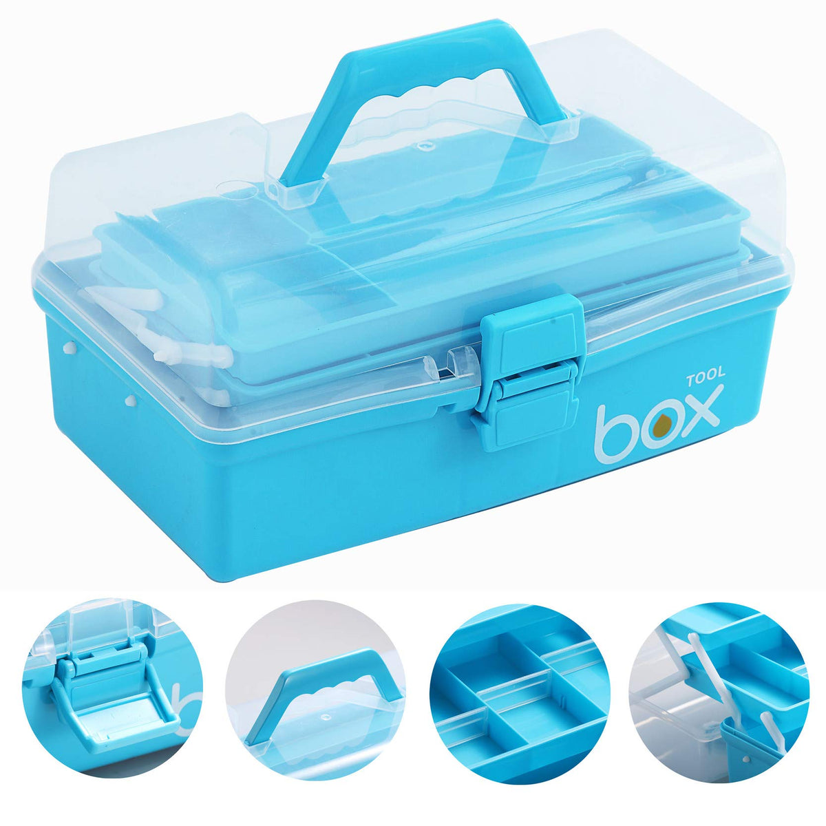 Sunxenze 12'' Three-Layer Clear Plastic Craft Storage Box, Tool Box/Sewing Box Organizer, Art