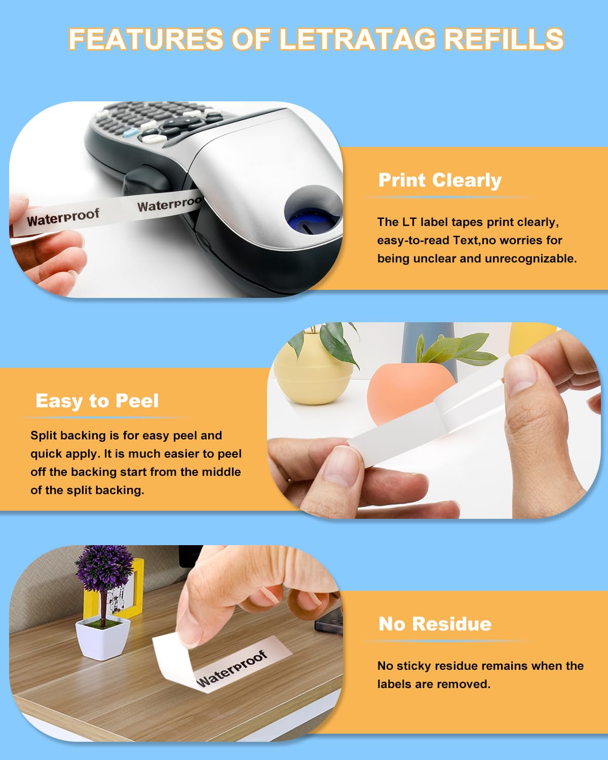 6PK Replace for DYMO Letra Tag Label Maker Refills White Plastic Tape 91331