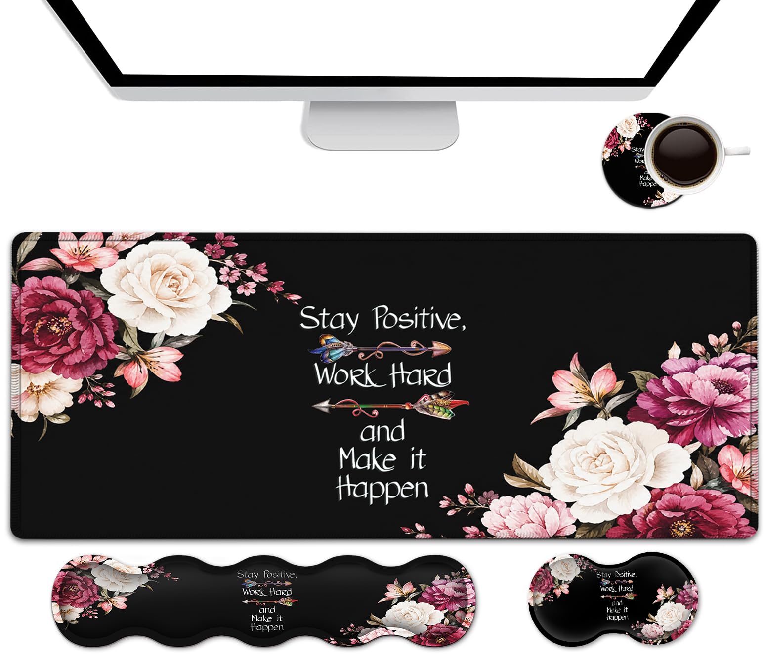 Large Mouse Pad with Wrist Support Set,Memory Foam Keyboard Wrist Rest +XXL Extended Gaming Mouse