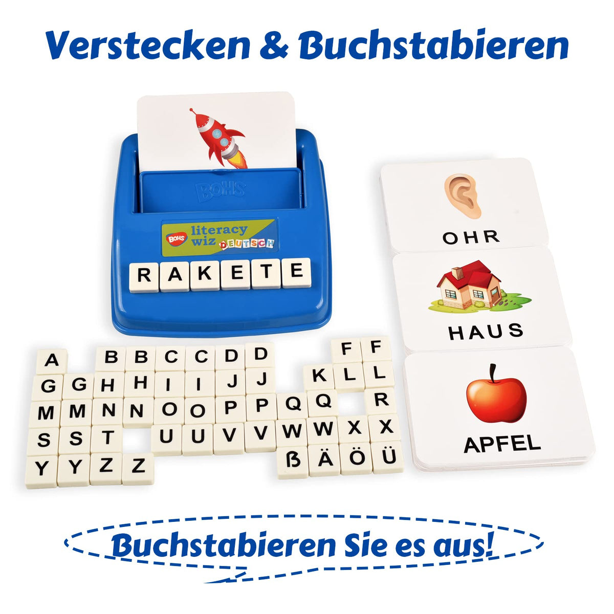 BOHS German Flash Cards for Kids, 60-Card Spelling and Language Game