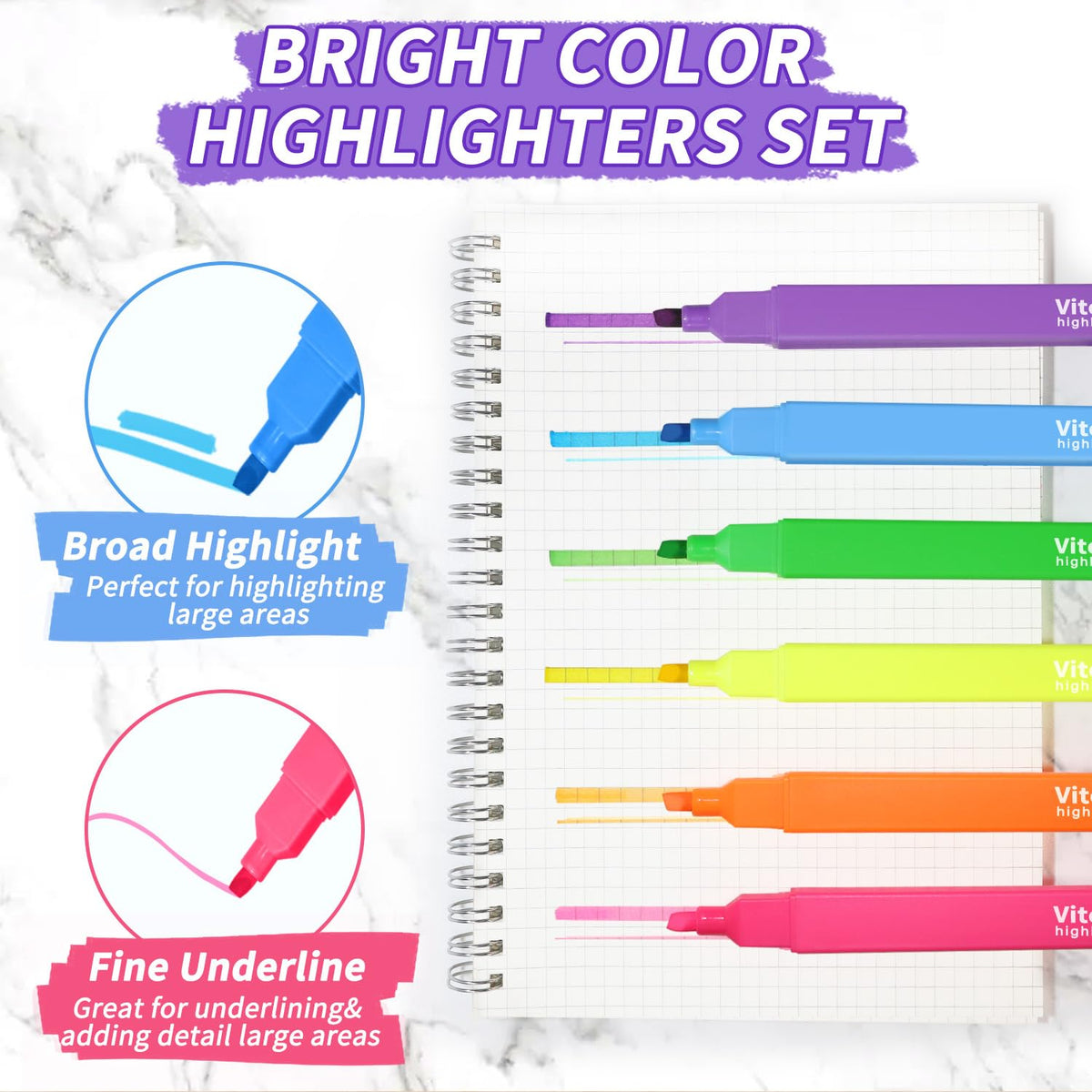 Vitoler Bulk Highlighters Assorted Colors, Chisel Tip Quick Dry 30PCS Pack