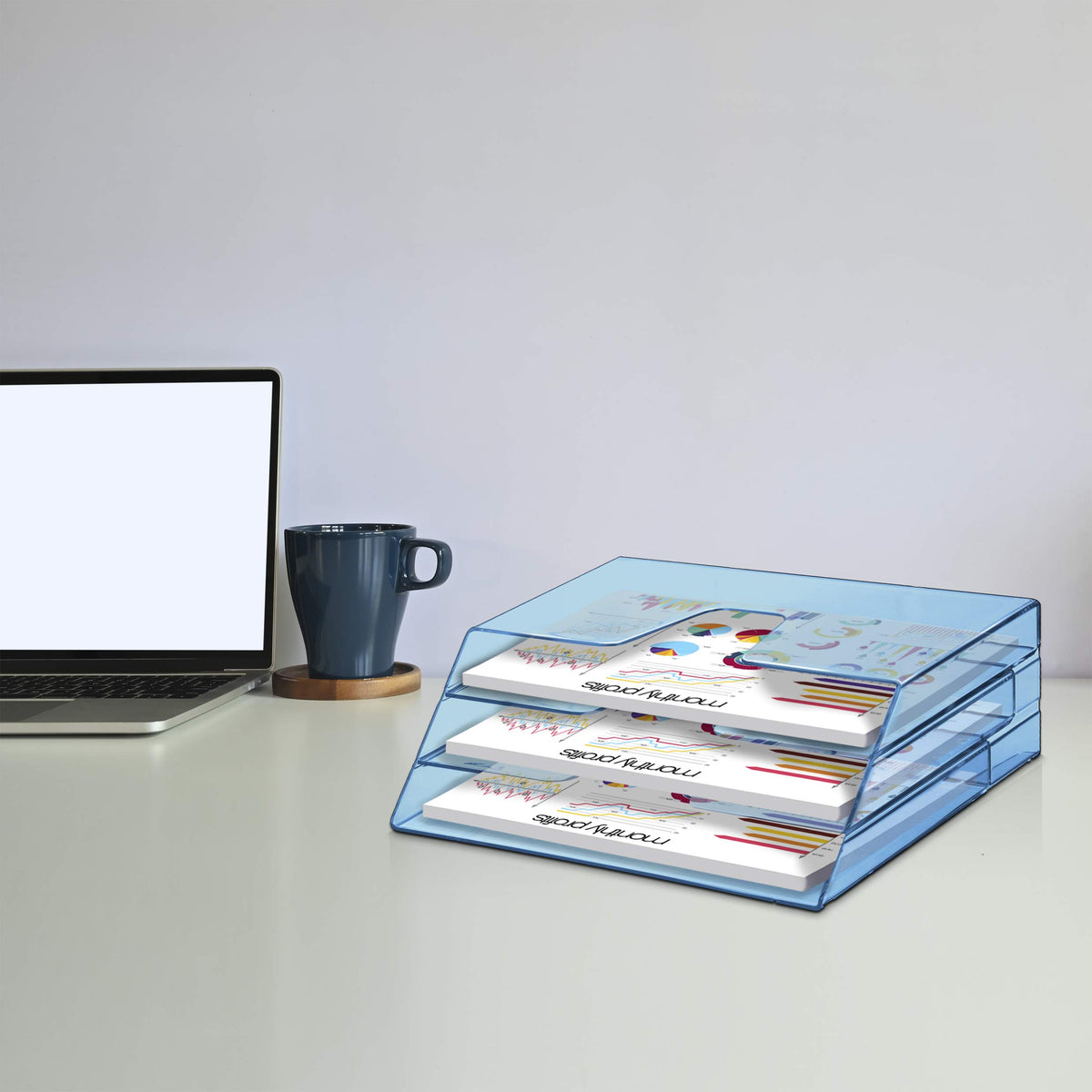 Acrimet Horizontal Triple File Folder Organizer Sorter, Letter, Clear Blue