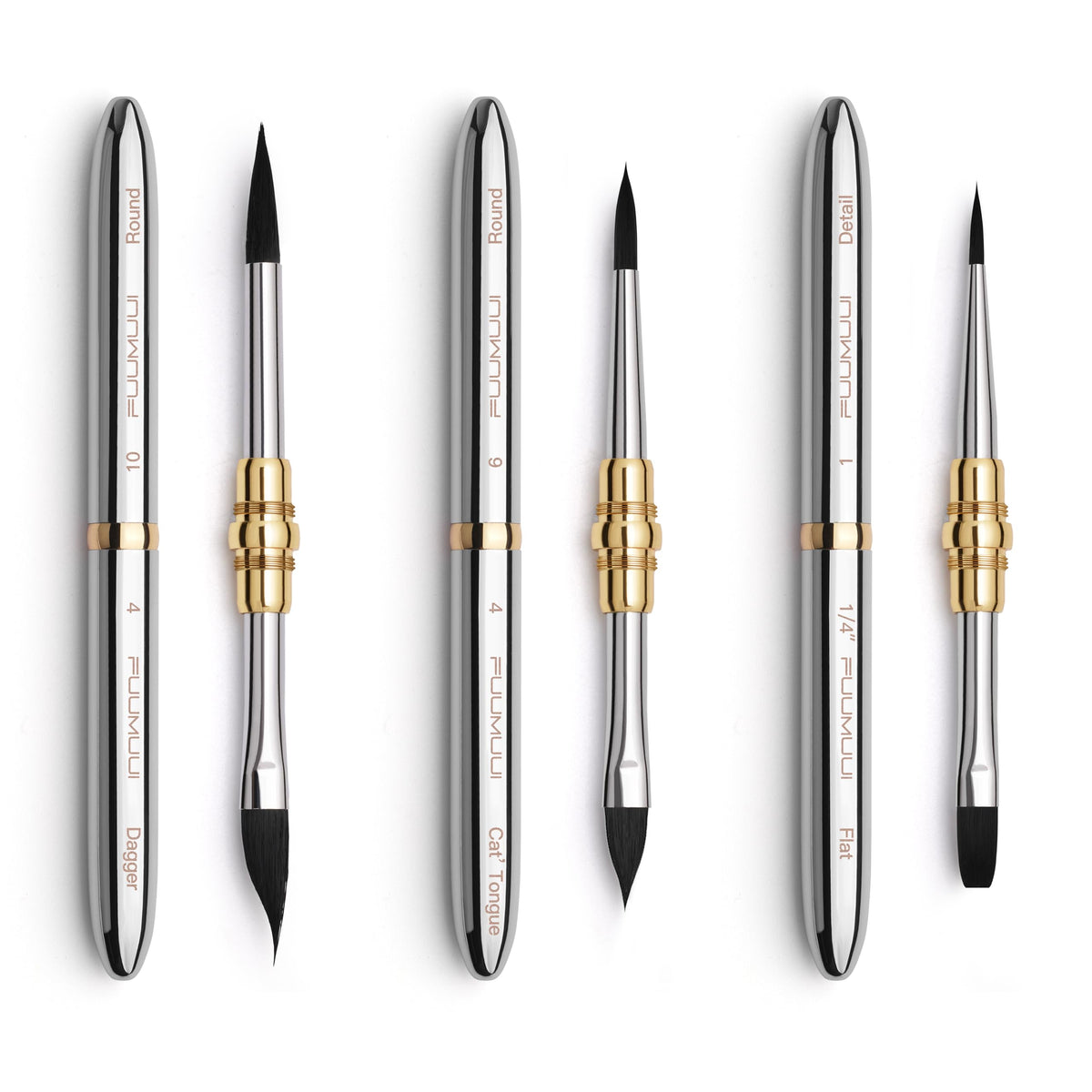 Fuumuui 3pcs Dual-Tip Travel Watercolor Brushes with 6 Versatile Tip Styles, Premium Synthetic