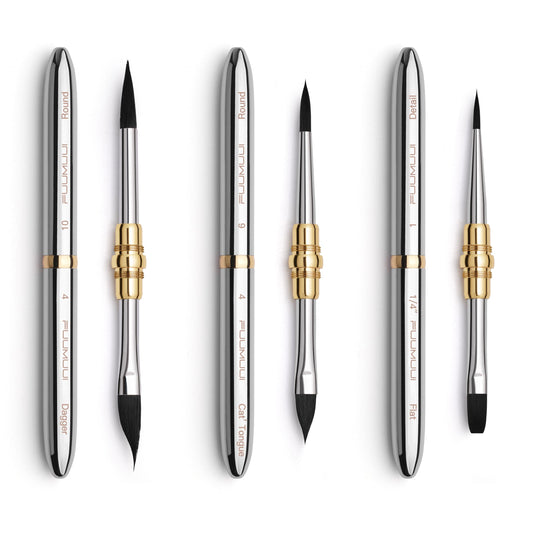 Fuumuui 3pcs Dual-Tip Travel Watercolor Brushes with 6 Versatile Tip Styles, Premium Synthetic
