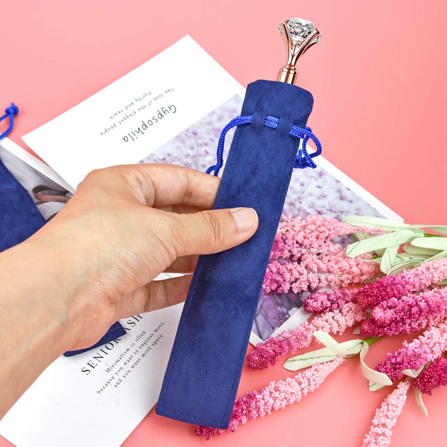 SUMERSHA 100pcs Velvet Pen Pouch Drawstring Pen Bag Single Pen Sleeve Holder for Office Business