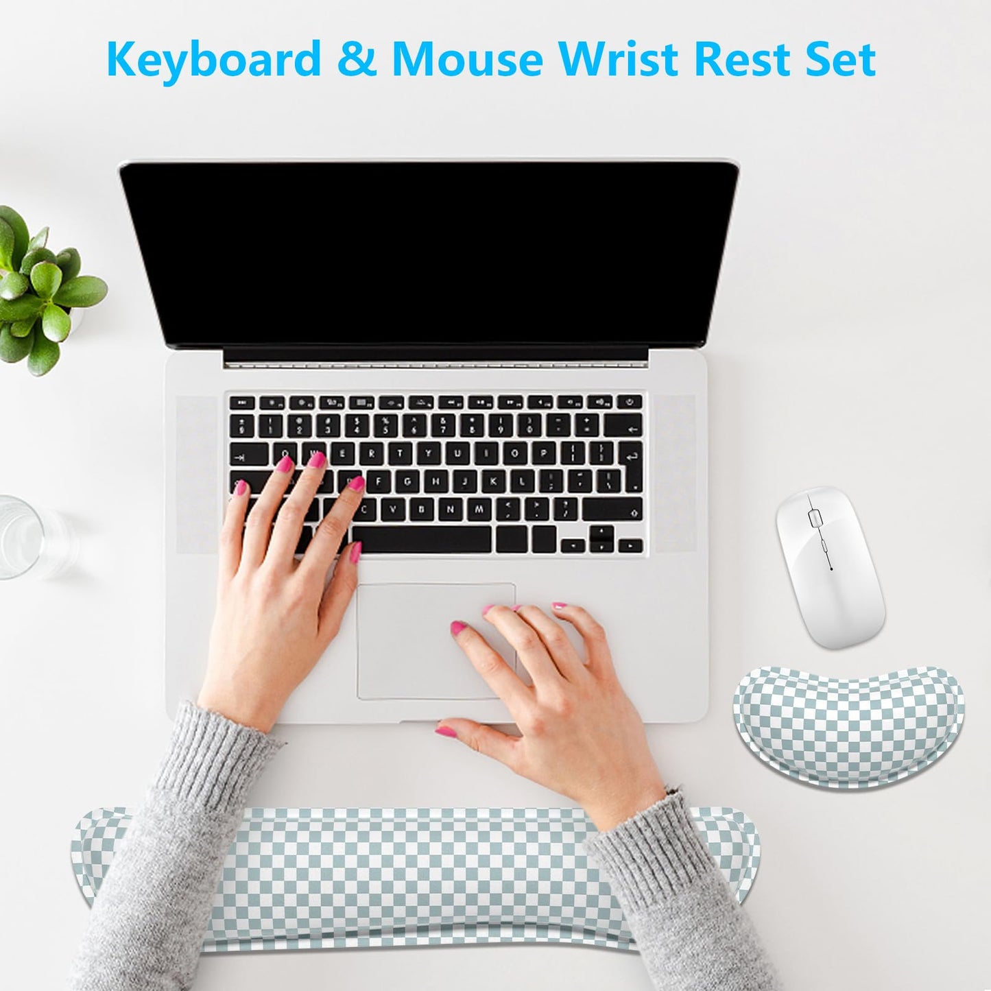 Dapesuom Enlarge Keyboard Wrist Rest Set,Memory Foam,Non-Slip,Sage Green