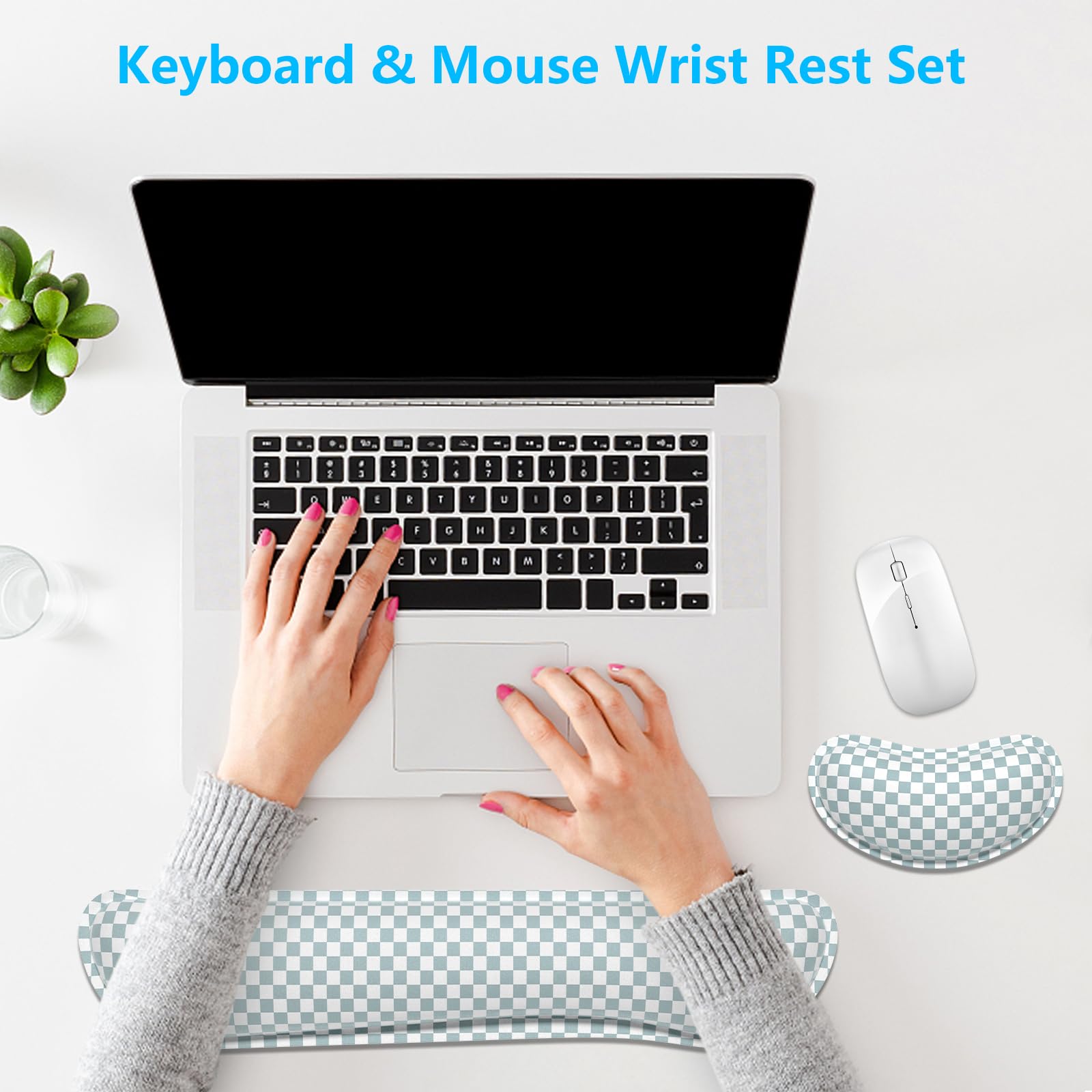 Dapesuom Enlarge Keyboard Wrist Rest Set,Memory Foam,Non-Slip,Sage Green