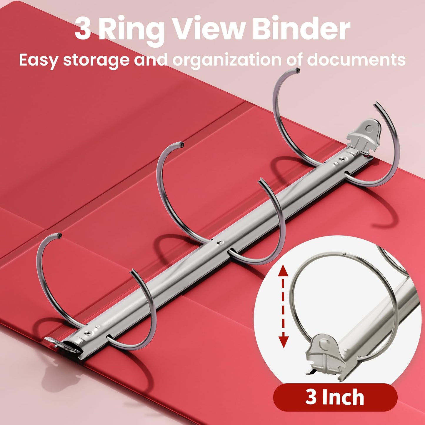SUNEE 3 Inch Binders 3 Ring 4 Pack, 3" Large Classic 4-Color Binder Set (8.5x11 Inches) for Office