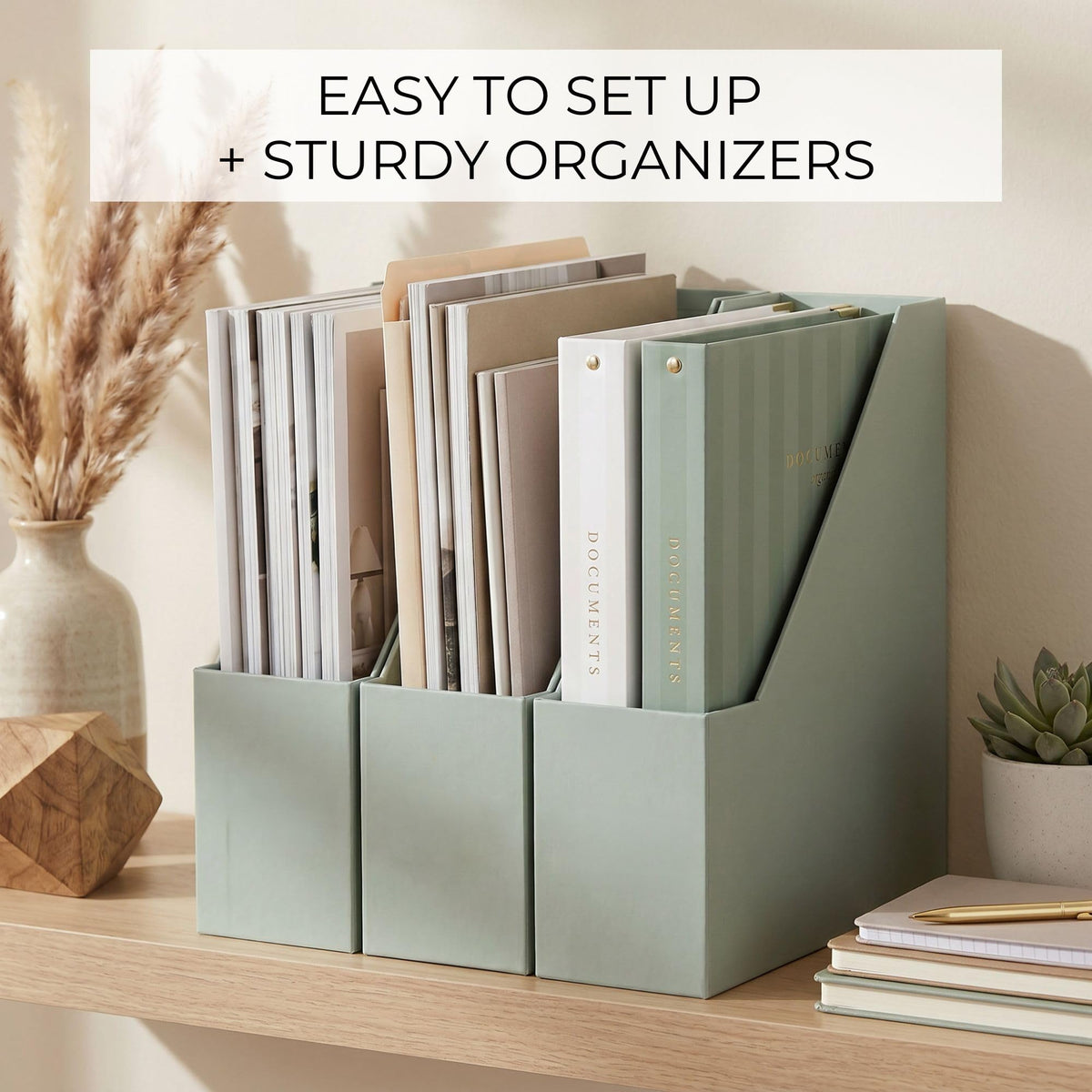 Beautiful Magazine Holder Set Of 3 - Sturdy File Holder for Desk Or Shelves