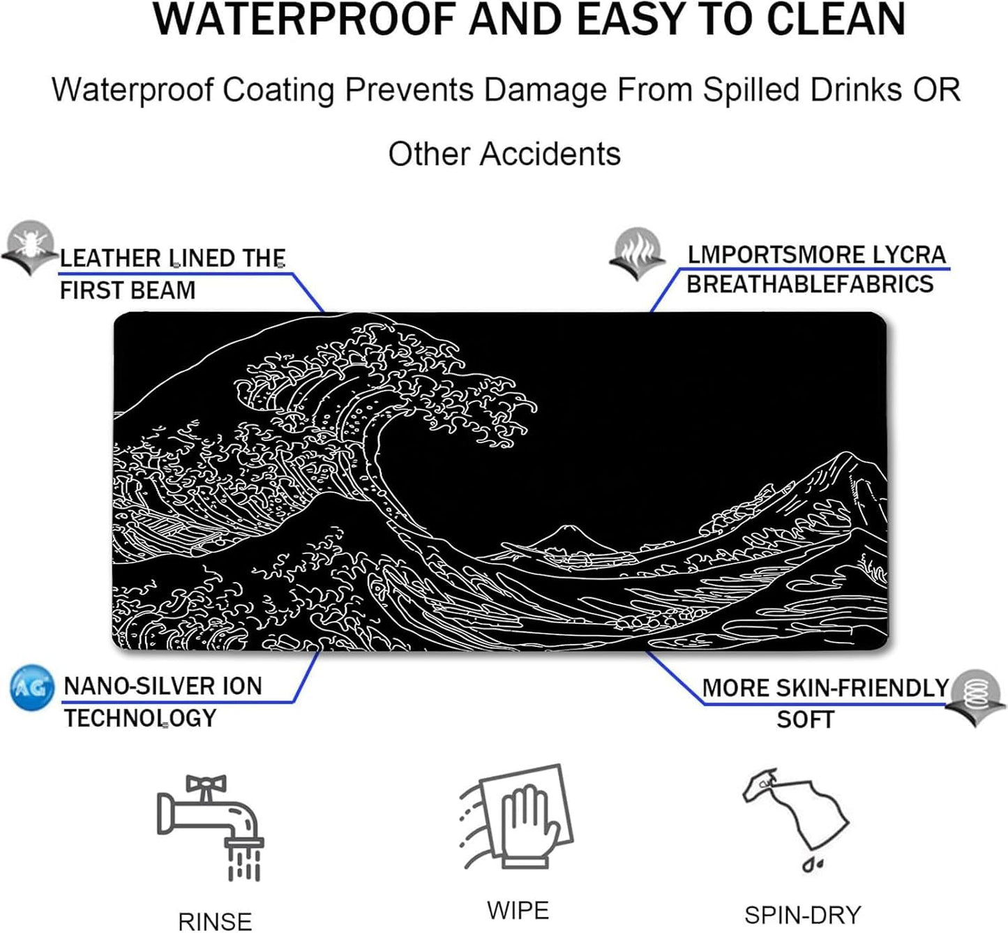 Large Gaming Mouse Pad, Waterproof Extra Large Big Mouse Pad with Stitched Edge, XXXL Non-Slip