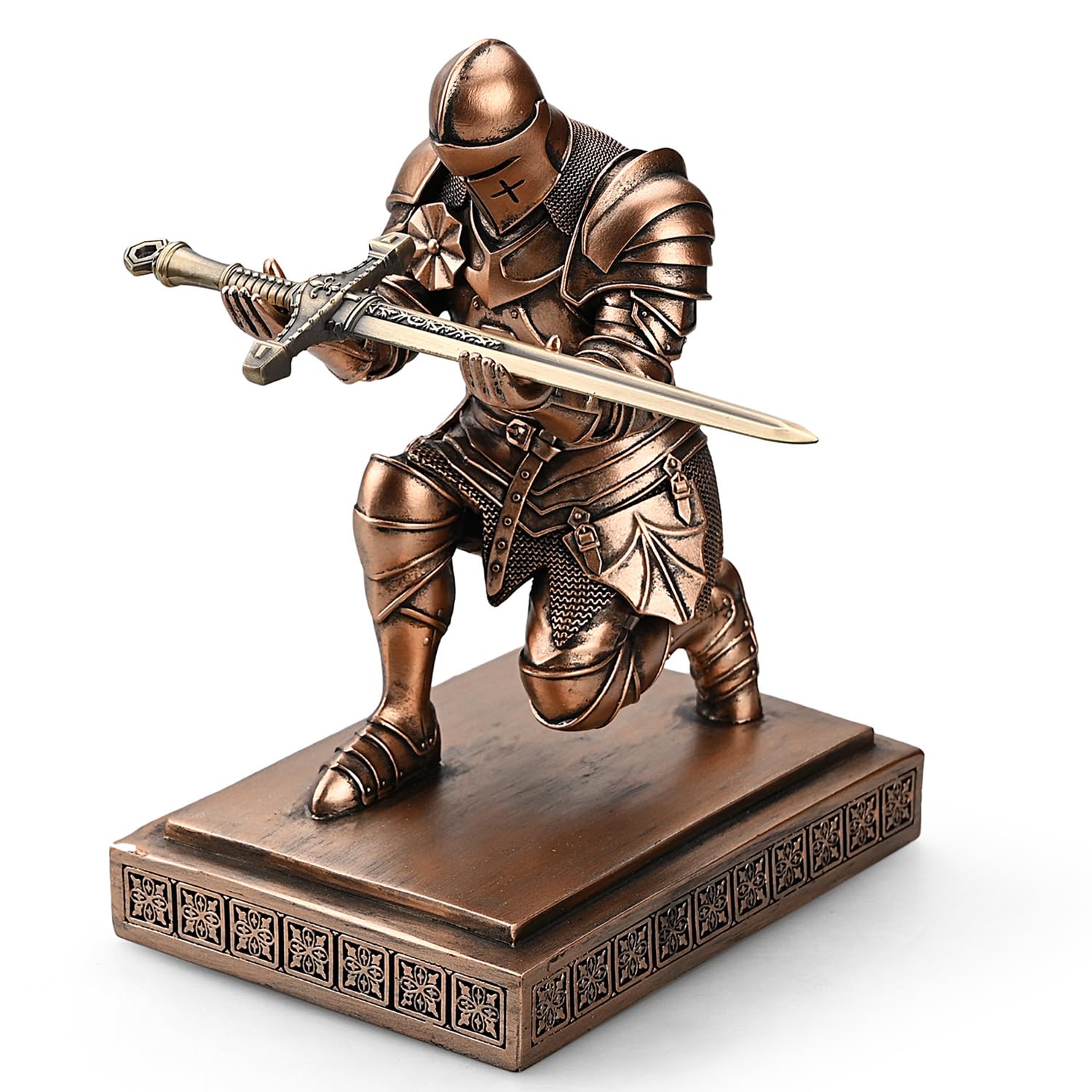 Medieval Warrior Knight Pen Holder Fun Desk Accessories Paperweight Copper