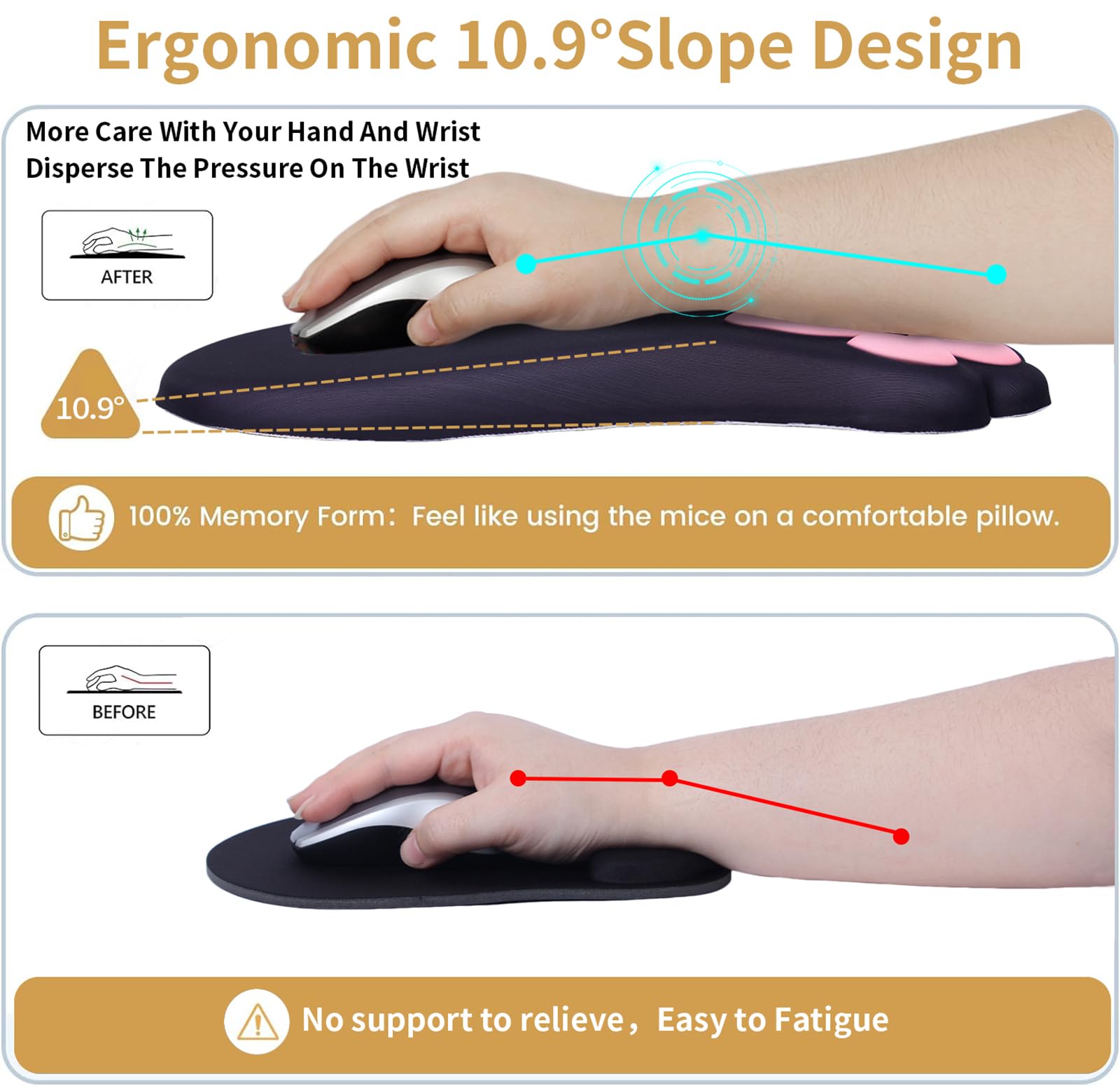 L-SPOUTTO Ergonomic Mouse Pad with Wrist Rest,Black Mouse Pad Wrist Support