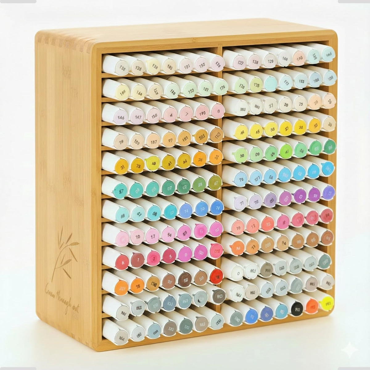 TIKSPCAE Marker Organizer for 168 Markers,Bamboo Wooden Desk Storage Organizer Rack,Markers Pens