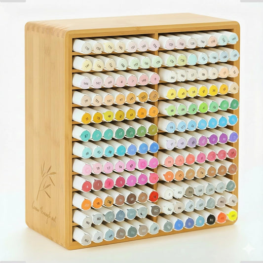 TIKSPCAE Marker Organizer for 168 Markers,Bamboo Wooden Desk Storage Organizer Rack,Markers Pens