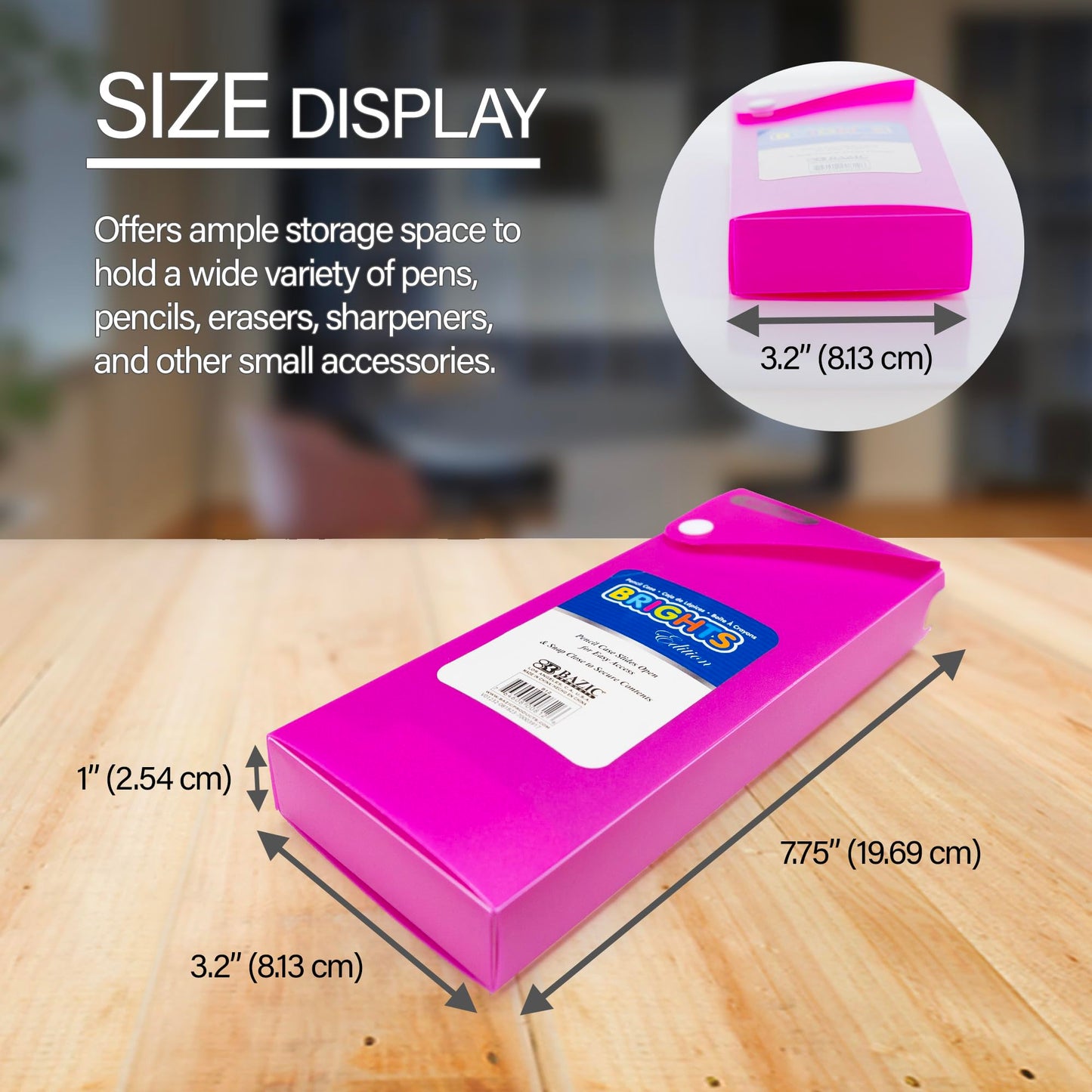 BAZIC PRODUCTS Bright Color Slider Pencil Case, 36-Case