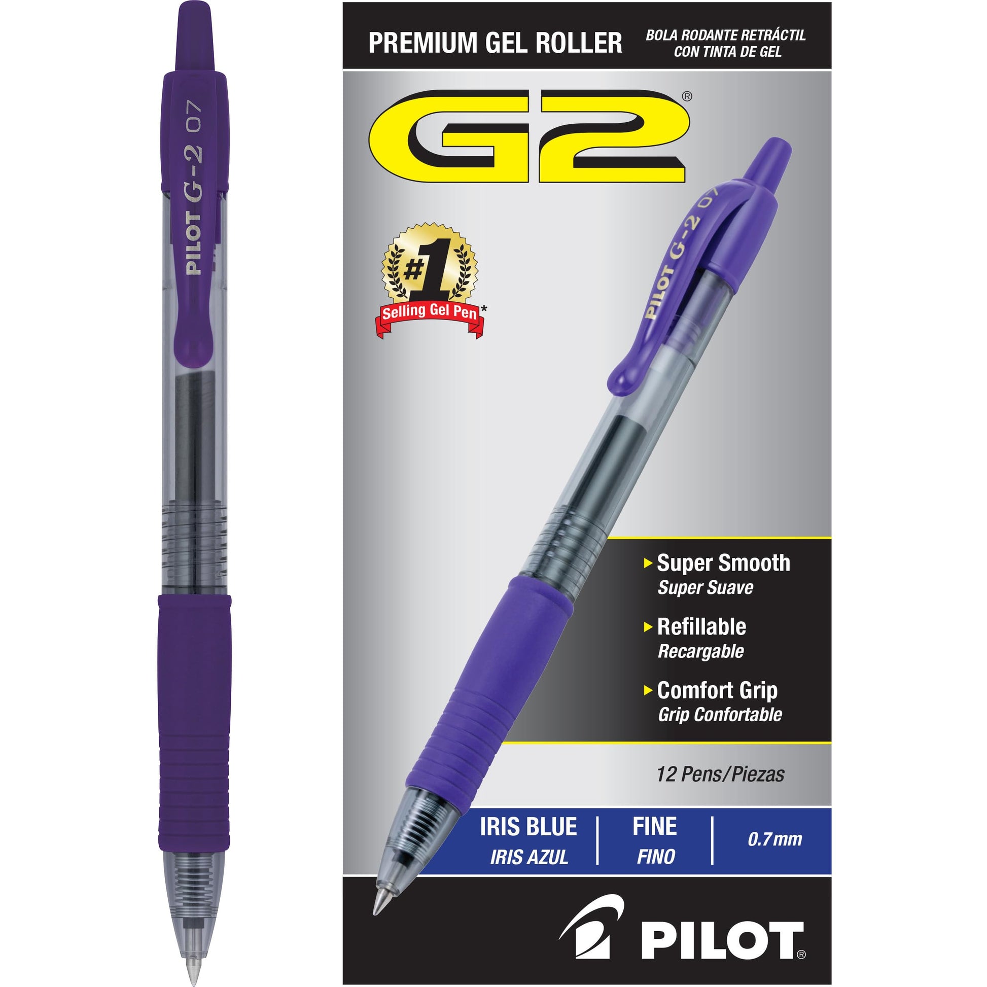 PILOT G2 Premium Gel Roller Pens, Iris Blue Ink Pens Fine Point, Pack of 12
