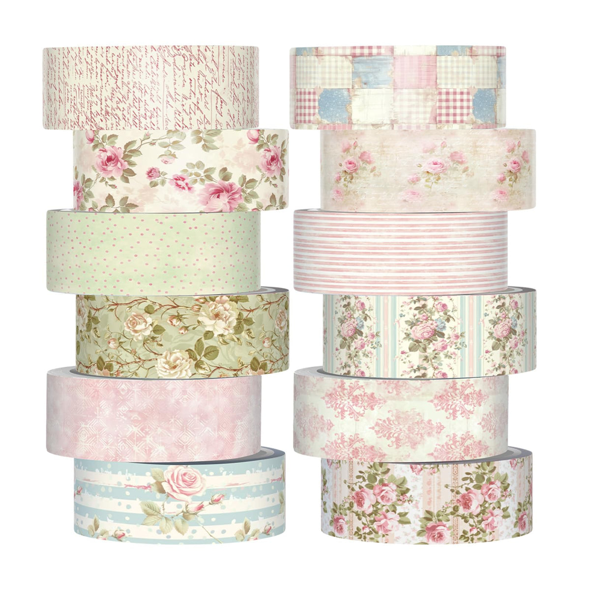 YooNotee 12 Rolls Floral Washi Tape Set,Vintage Pink,Cottagecore
