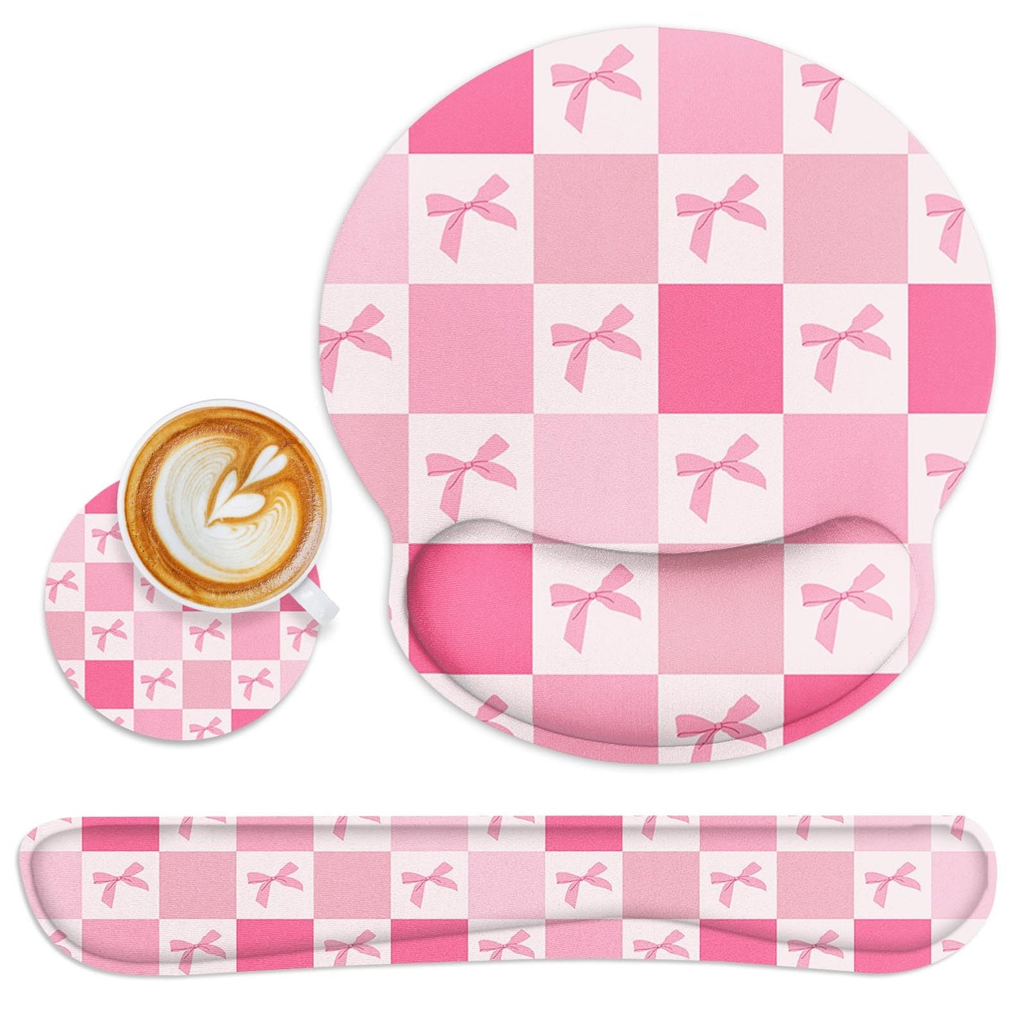 Britimes Ergonomic Mouse Pad Set with Wrist Rest, Pink Bow