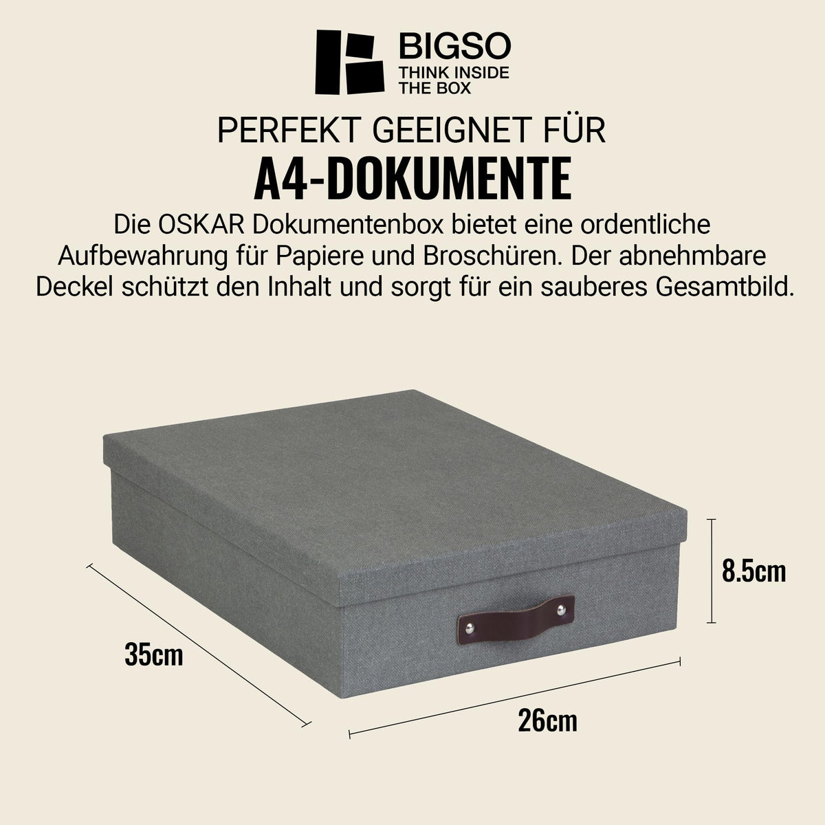 The Holding Company 'Oskar A4 Storage Box for Letters, 26 x 35 x 9 cm (W x D x H) Grey